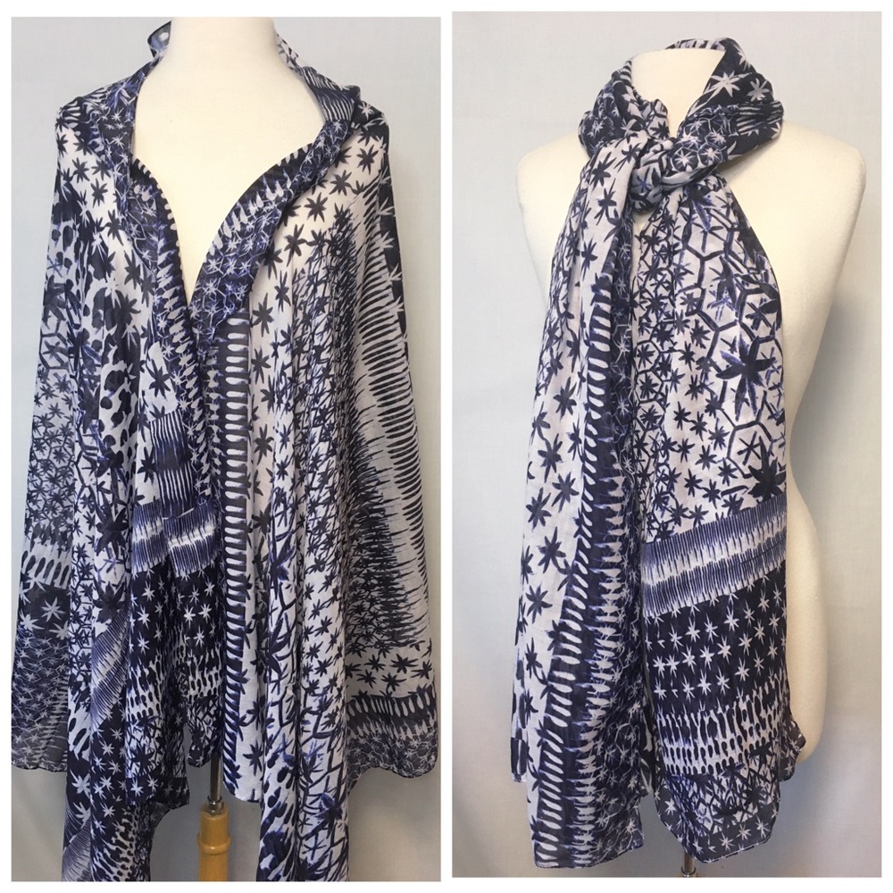 Debbie Martin Designs Mixed Print Scarf Blue/White